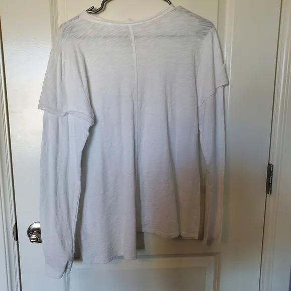 Womens Long Sleeve Slub Knit T-shirt Top Scoopneck White S - Picture 3 of 5